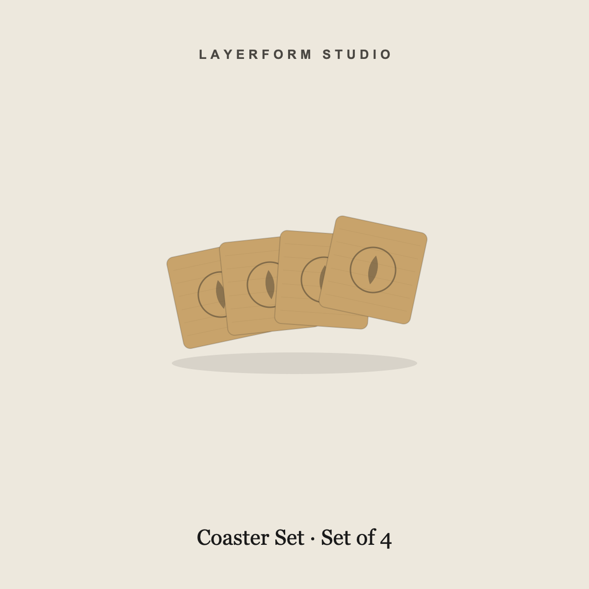 Set of four engraved wood coasters by LayerForm Studio