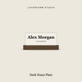 Walnut and acrylic custom desk name plate by LayerForm Studio