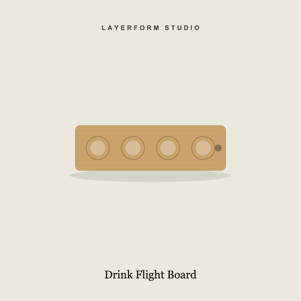Engraved wood 4-glass drink flight board by LayerForm Studio