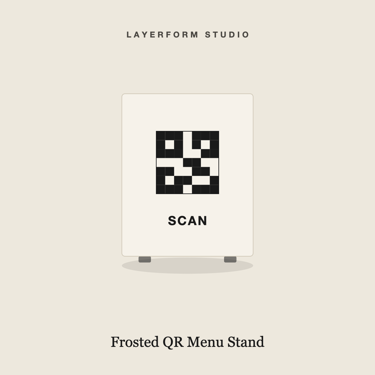 Frosted acrylic QR menu stand by LayerForm Studio