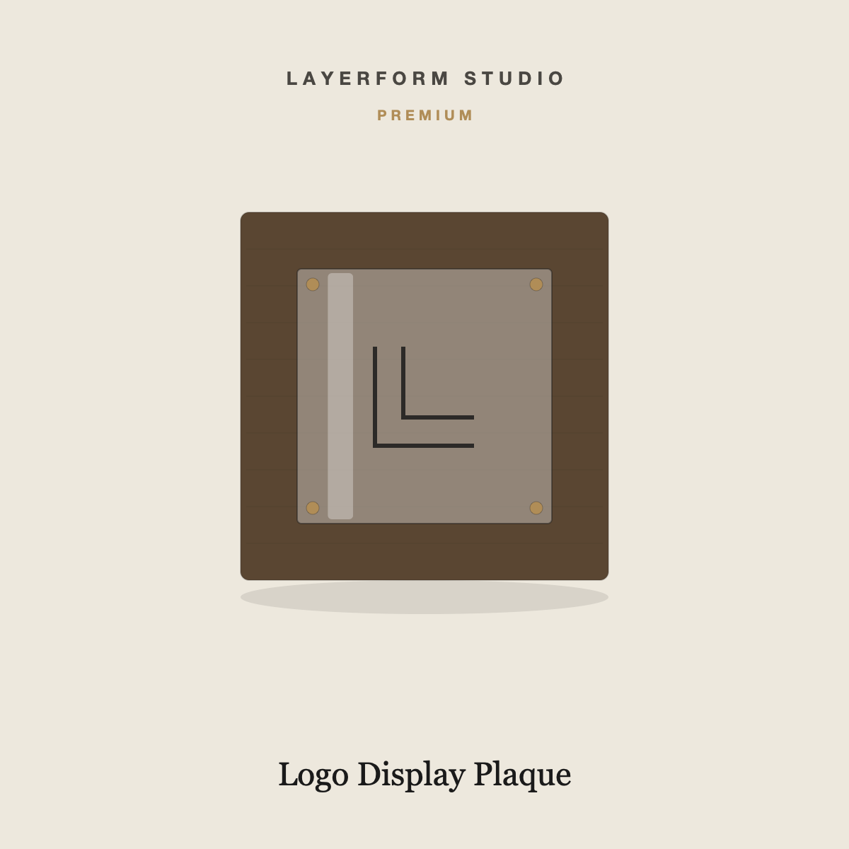 Premium walnut and acrylic logo display plaque by LayerForm Studio