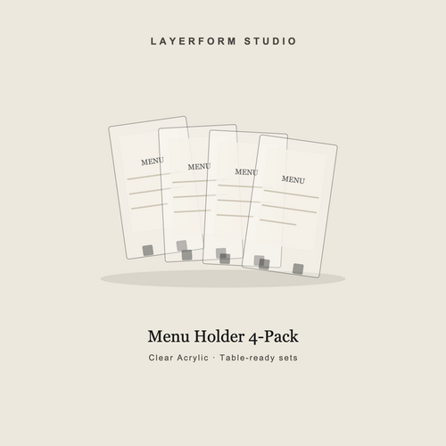Set of 4 clear acrylic table menu holders by LayerForm Studio