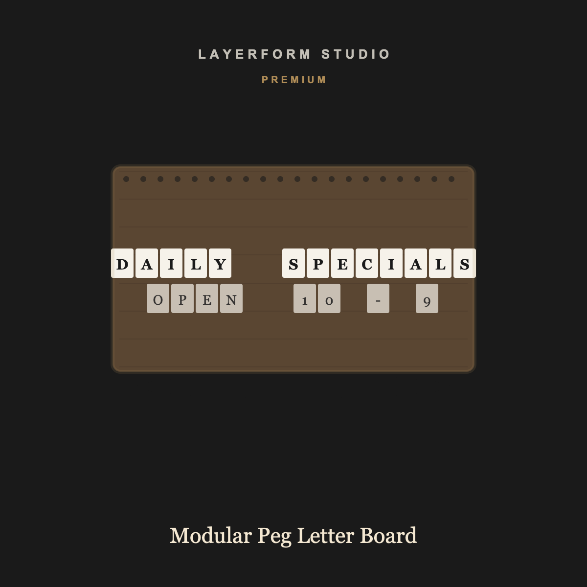Premium walnut modular peg letter board with changeable ivory tiles by LayerForm Studio