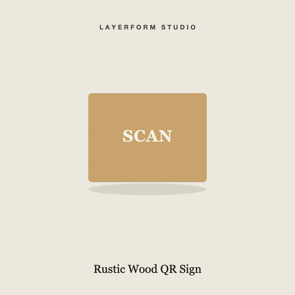 Rustic engraved birch wood QR sign by LayerForm Studio
