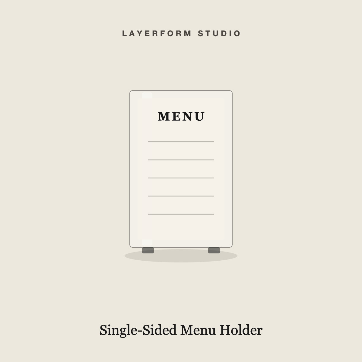 Clear acrylic single-sided table menu holder by LayerForm Studio