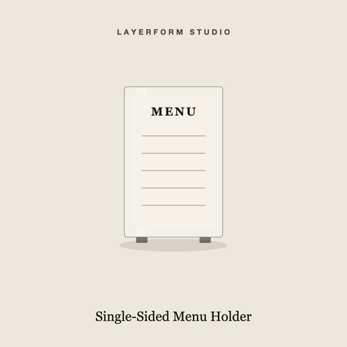 Clear acrylic single-sided table menu holder by LayerForm Studio