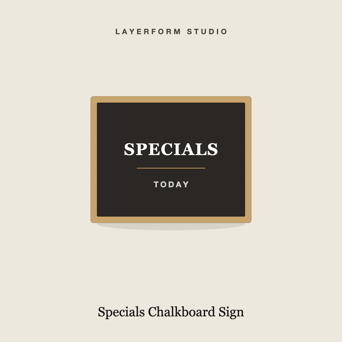 Wood-framed specials chalkboard sign by LayerForm Studio