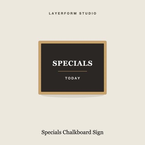 Wood-framed specials chalkboard sign by LayerForm Studio