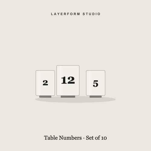 Set of acrylic and wood table numbers by LayerForm Studio